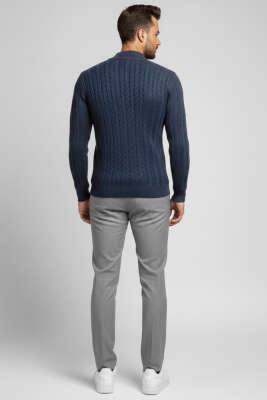 Bisiklet Yaka Yön Desen Erkek Triko Kazak İndigo - Erkek Kazak