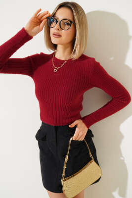 Bisiklet Yaka Yumoş Kazak Bordo 