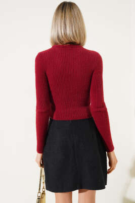 Bisiklet Yaka Yumoş Kazak Bordo - Kadın Giyim Modelleri