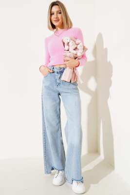 Bisiklet Yaka Yumoş Kazak Pembe - Kadın Giyim Modelleri