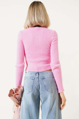 Bisiklet Yaka Yumoş Kazak Pembe - Kadın Giyim Modelleri