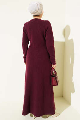 Bisiklet Yaka Yumoş Triko Elbise Bordo - Elbise