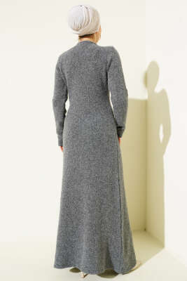 Bisiklet Yaka Yumoş Triko Elbise Füme - Elbise