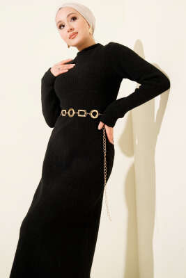 Bisiklet Yaka Yumoş Triko Elbise Siyah - Elbise