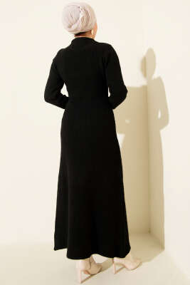 Bisiklet Yaka Yumoş Triko Elbise Siyah - Elbise