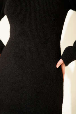 Bisiklet Yaka Yumoş Triko Elbise Siyah - Elbise