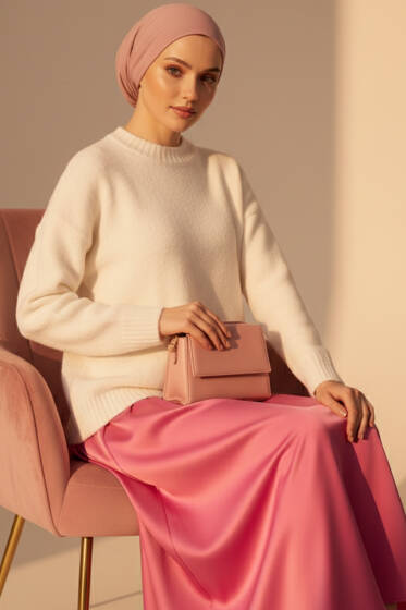 Bisiklet Yaka Yumoş Triko Kazak Beyaz - Triko Kazak