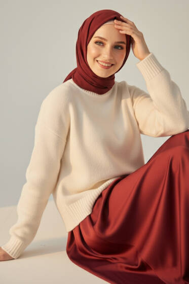 Bisiklet Yaka Yumoş Triko Kazak Ekru - Triko Kazak