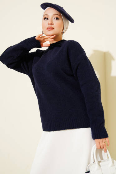 Bisiklet Yaka Yumoş Triko Kazak Lacivert - Triko Kazak