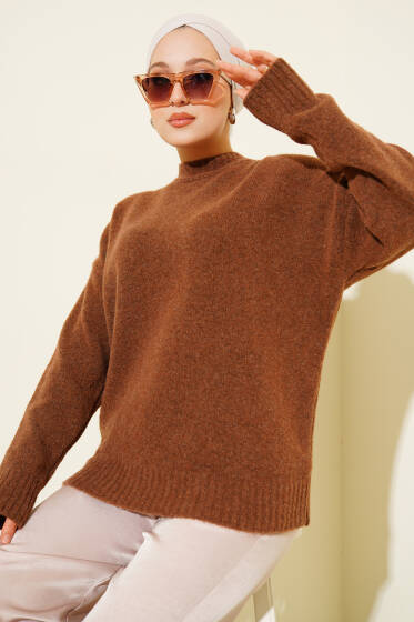 Bisiklet Yaka Yumoş Triko Kazak Latte - Triko Kazak