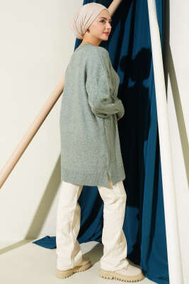 Bisiklet Yaka Yumoş Yan Yırtmaçlı Triko Tunik Çağla Yeşili - Tunik