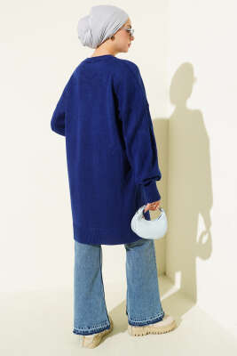 Bisiklet Yaka Yumoş Yan Yırtmaçlı Triko Tunik Lacivert - Tunik
