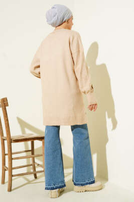 Bisiklet Yaka Yumoş Yan Yırtmaçlı Triko Tunik Latte - Tunik