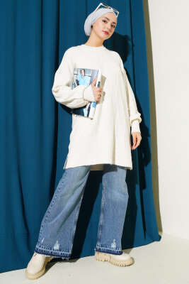 Bisiklet Yaka Yumoş Yan Yırtmaçlı Triko Tunik Taş - Tunik