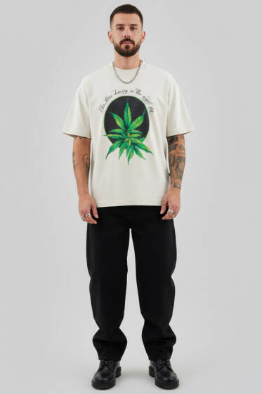 Bitki Baskılı Erkek T-shirt Taş - Erkek T-shirt