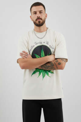 Bitki Baskılı Erkek T-shirt Taş - Erkek T-shirt