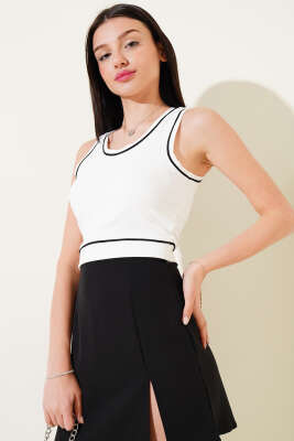 Biye Detaylı Askılı Kaşkorse Crop Beyaz - Kadın Giyim Modelleri