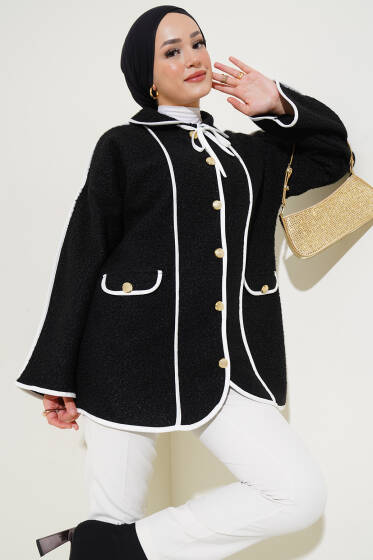 Biye Detaylı Buklet Ceket Siyah - Ceket