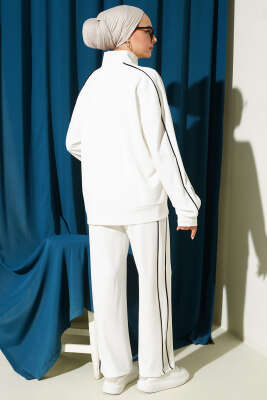 Biye Detaylı Fermuarlı Loyşa İkili Takım Ekru - İkili Takım