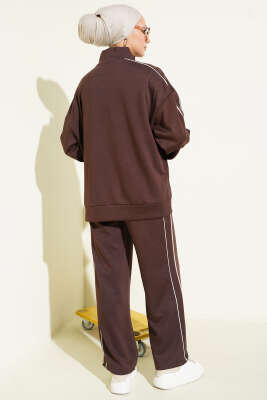 Biye Detaylı Fermuarlı Loyşa İkili Takım Kahve - İkili Takım