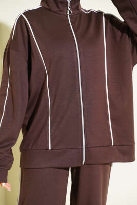 Biye Detaylı Fermuarlı Loyşa İkili Takım Kahve - İkili Takım