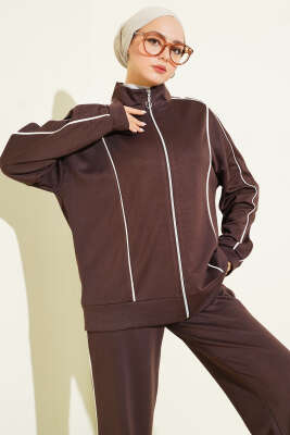 Biye Detaylı Fermuarlı Loyşa İkili Takım Kahve - Tek Kalanlar