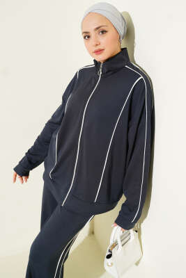 Biye Detaylı Fermuarlı Loyşa İkili Takım Kayrak Grisi - İkili Takım