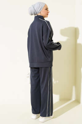 Biye Detaylı Fermuarlı Loyşa İkili Takım Kayrak Grisi - İkili Takım