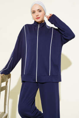 Biye Detaylı Fermuarlı Loyşa İkili Takım Lacivert - İkili Takım
