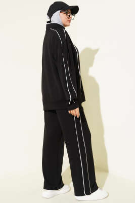 Biye Detaylı Fermuarlı Loyşa İkili Takım Siyah - İkili Takım