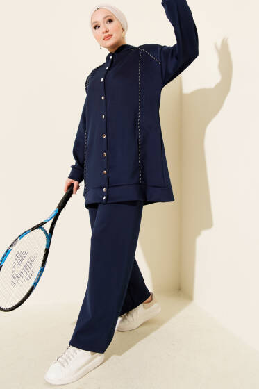 Biye Detaylı Kapüşonlu Scuba İkili Takım Lacivert - Scuba Ürünler