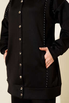 Biye Detaylı Kapüşonlu Scuba İkili Takım Siyah - Scuba Ürünler