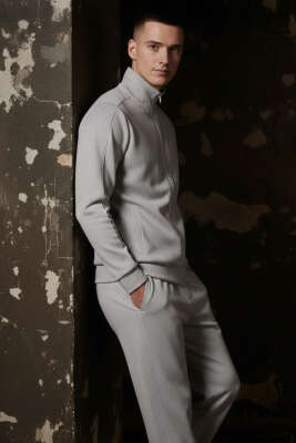 Biye Şeritli Fermuarlı Erkek Eşofman Takımı Gri - DYNAMO