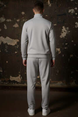 Biye Şeritli Fermuarlı Erkek Eşofman Takımı Gri - ERKEK İKİLİ TAKIM