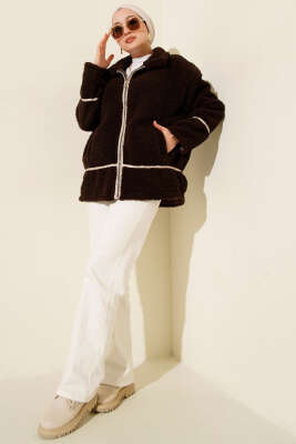 Biye Şeritli Peluş Mont Kahve - Mont