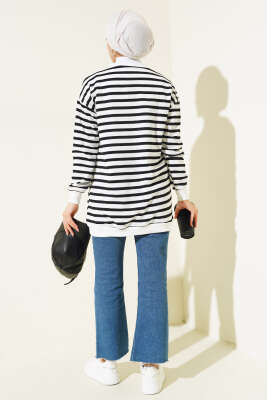 Biyeli Çizgili Tunik Siyah - Triko Tunik