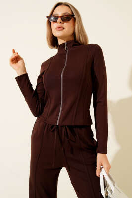 Biyeli Fermuarlı Loyşa İkili Takım Avı Kahve - Kadın Giyim Modelleri