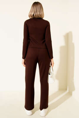 Biyeli Fermuarlı Loyşa İkili Takım Avı Kahve - Kadın Giyim Modelleri