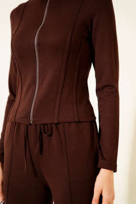 Biyeli Fermuarlı Loyşa İkili Takım Avı Kahve - Kadın Giyim Modelleri