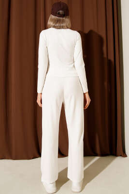 Biyeli Fermuarlı Loyşa İkili Takım Ekru - Kadın Giyim Modelleri