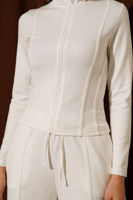 Biyeli Fermuarlı Loyşa İkili Takım Ekru - Kadın Giyim Modelleri