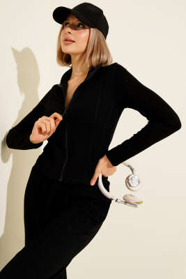 Biyeli Fermuarlı Loyşa İkili Takım Siyah - Kadın Giyim Modelleri