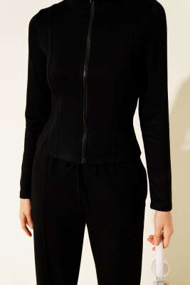 Biyeli Fermuarlı Loyşa İkili Takım Siyah - Kadın Giyim Modelleri