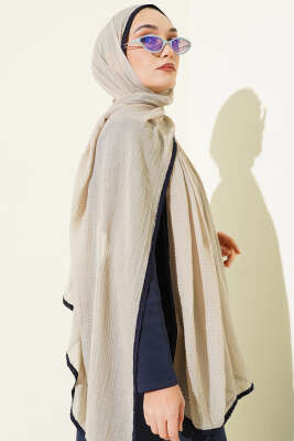 Biyeli Müslin Şal Bej - Başörtüsü