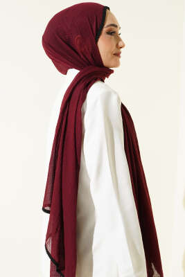 Biyeli Müslin Şal Bordo - Başörtüsü