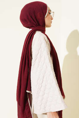 Biyeli Müslin Şal Bordo Bej - Başörtüsü