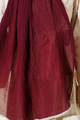 Biyeli Müslin Şal Bordo Bej - Başörtüsü