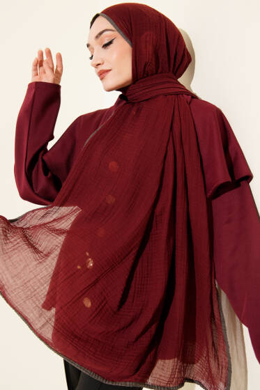 Biyeli Müslin Şal Bordo Füme - Başörtüsü
