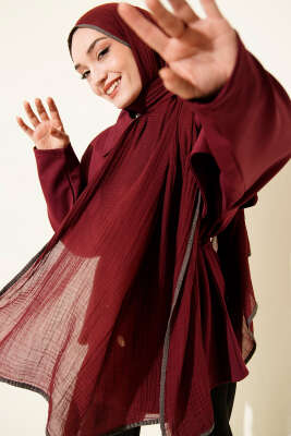 Biyeli Müslin Şal Bordo Füme - Başörtüsü