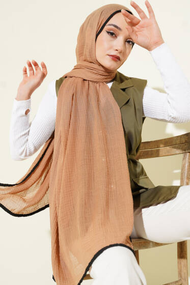 Biyeli Müslin Şal Bronz - Başörtüsü